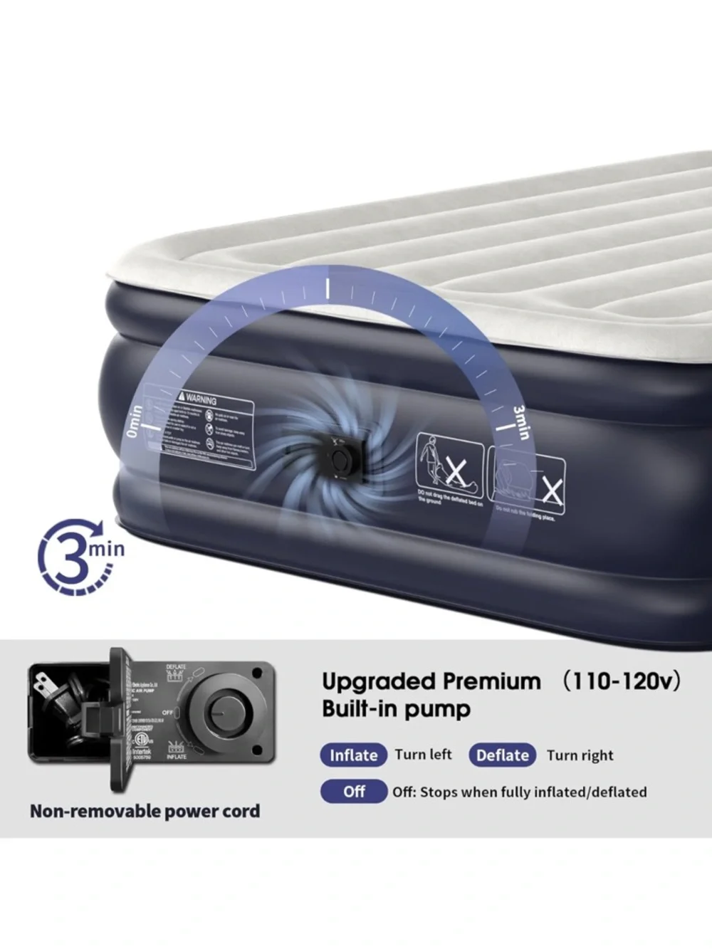 *LIKE NEW* Full Size Air Bed - Navy and Light Gray